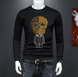 S-4XL Men's Casual Rhinestones Skulls Graphic Sweatshirts Hot drill Style Mens winter hoody Fashion O Neck Long Sleeve Male Tops Men's Clothing