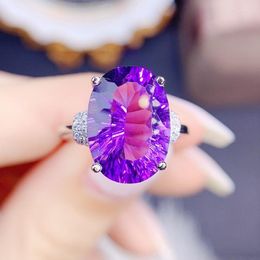 Cluster Rings Per Jewellery Natural Real Amethyst Purple Crystal Luxury Big Ring 10 14mm 7ct Gemstone 925 Sterling Silver Fine J225225