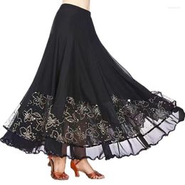 Stage Wear Long Flamenco Modern Dance Skirt Sequined Mesh Waltz Dress Women's Costume Clothes For Teenagers Figure Skating