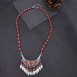 Pendant Necklaces Vintage Necklace Acrylic Colourful Bead Chain Silver Leaf Tassel Black Blue Red For Women Party Gift