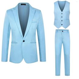 Men's Suits Men Dress 3 Pieces Suit Solid Colour Fashion Casual Up Pants Jacket Undershirt Three Piece Set