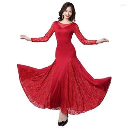 Stage Wear Women Modern Dance Dress Waltz Ballroom Tango National Standard Lace Stitching Long