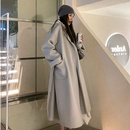 Womens Jackets Long Style Blends Women Harajuku High Street Solid Trendy Femme Hipster Temperament Allmatch with Sashes Design Ulzzang Casual 230818