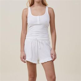 Women's Tracksuits White Vintage Y2k 2PCS Short Sets For Women Button Slim Fit Tank Top Ruffles Trim Shorts Casual 2 Piece Outfits