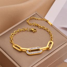 Link Bracelets Zircon Stainless Steel Bracelet For Woman Titanium Thick Chain Waterproof Fadeless Jewellery Gifts