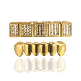 Hip Hop Vampire teeth Red Zircon Square Dental Teeth Grillz Men Women Silver Grills Teeth Set Fashion Jewelry Six 6 Top Bottom Tooth Grills 1759