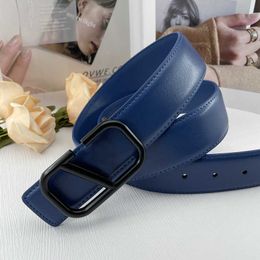 Navy Designer Leather Belt Letter V Buckle Cinturon Mujer Real Cowhide Belts Women Xl 10A s