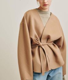 Womens Jackets Lunel jacket Camel Colour cashmere blend Overjackets Drop Shoulder VNECK WRAP COAT WAIST BELT LONG voluminous sleeves 230818