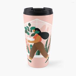 Water Bottles Beautiful Girl With A Plant In Pot. Minimalistic Greenhouse Travel Coffee Mug Roe Swan Turkish Cup