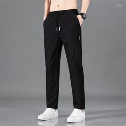 Men's Pants Summer Casual Thin Soft Elasticity Lace-up Waist Solid Colour Pocket Applique Korea Grey Black Work Trousers Male 5XL