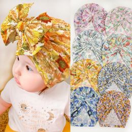 M620 Infant Baby Girls Florals Hat Bowknot Headwear Caps Child Toddler Kids Beanies Turban Hats Children Hair Accessories 10 Colours