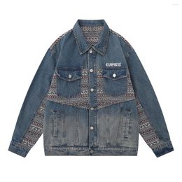 Jaquetas masculinas lacible estilo étnico retalhos denim jaqueta 2023 moda streetwear outono ao ar livre casaco masculino feminino fino