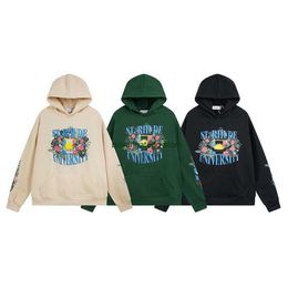 Xk1p Men's Hoodies Sweatshirts 23s Trendy Rhude Floral Letter Printed Hooded Sweater for Men and Women High Street Plush Hoodie Jacket