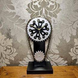 Table Clocks Creative Chain Household Desktop Decoration Retro Rotary Gear Mechanical Desk Metal Wind Ornaments Gift