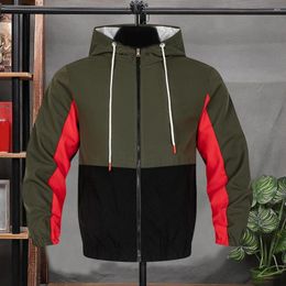 Men's Jackets Men Pockets Coat Stylish Hooded Jacket With Patchwork Design Long Sleeve Zipper Placket For Spring Autumn Streetwear