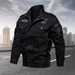 Men's Jackets Pilot Jacket Cotton Coat Men Warm Military Tough Guy Overalls Casual Solid Colour Stand-Up Collar Zipper