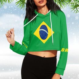Women's Hoodies Fashion Women Hoodie Sweatshirt Brazil Flag Short Top Coat Sport Pullover Hooded Tops Female Autumn Winter Clothes Crop 2023