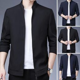 Men's Jackets Solid Colour Men Jacket Spring Autumn Stylish Business Suit With Stand Collar Slim Fit Design For