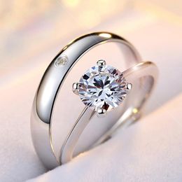 Cluster Rings HOYON 18k White Gold Colour Temperament Single Diamond Zircon Couple Ring 925 Silver Pair Valentine's Day Gift