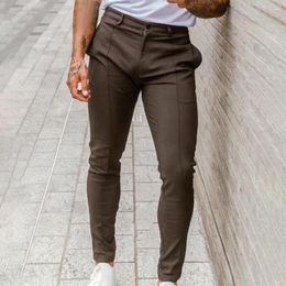 Men's Pants Men Slim Fit Mid Waist Soft Thin Trousers Slant Pockets Ankle Length Button Zipper Closure Business Long