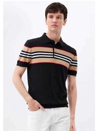 Korean Version Light Luxury Color Matching Knitted Polo Shirt Short Sleeved Men's Casual Lapel High-end French Style