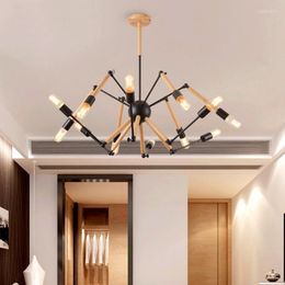 Pendant Lamps 12 Head Modern Home Solid Wood Light Dining Room Spider Loft Iron Cafe /Bar A90-265V