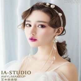 Hair Clips Bridal Headdress Korean Pearl Band Earrings Set Headband Accessories Wedding Dress Plate Jewelry