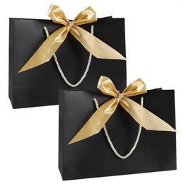 Gift Wrap 2pcs Wedding Graduation Festival Celebration Party Favours Black Gold Bow Ribbon With Handles Elegant DIY Large Paper Bag