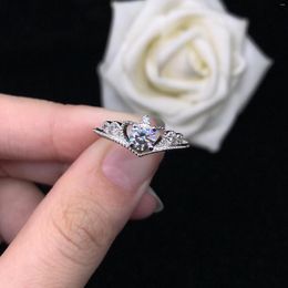 Cluster Rings AU585 Pretty 0.5Ct 5.0mm D VVS1 Round Cut Moissanite Diamond Ring Solid 14K White Gold Jewellery For Women Wedding