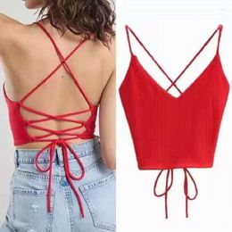 Women's Tanks 2023 Summer V-neck Sexy U-Back Cross Tying Knit Base Layer Top High-Waist Camisole Female Clothing