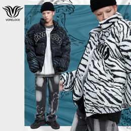 Men's Down Parkas Arrival Zebra Pattern Men's CoatHarajuku Y2k Unisex Winter Coat Loose Korean Version Oversize Parkas Couple Cotton Coat 230815