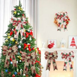 DHL Large Christmas Wreath BowsRed Black Snowflake Burlap Tree Topper Bows for Christmas Front Door Decorations Indoor Outdoor 8.19