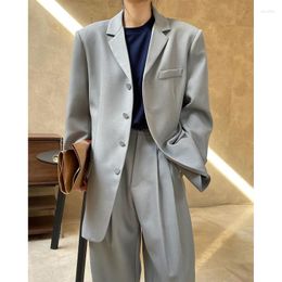 Women's Suits Grey Blazers For Women Spring Clothes Korean Back Opening Split Suit Jackets Trendy Loose Slim Casual Tops Fashion Sense Coats