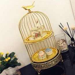 Plates Golden Double-layer Bird Cage Snack Stand Tea Break West Point Cake Plate