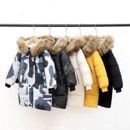 Kid's fur collar down jacket boy's cotton-padded jacket long new girls' children's wear padded winter coa