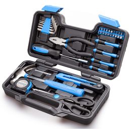 YUEXUAN New 39 Piece Automotive Repair Tool Set General Household Kits with Plastic Toolbox Storage Case Cutting Plier Blue Red Orange Pink Gift for Him man