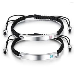 Charm Bracelets Couple Black Rope Braid Bangles For Women Men Stainless Steel Zirconia Lover Jewelry Adjustable