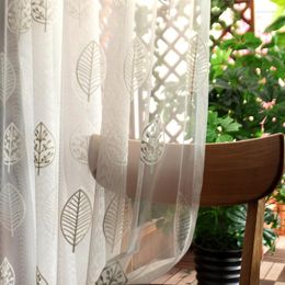 Curtain American Style Leaf Embroidered Window Screen Modern Transparent And Non Curtains Solid Color Gauze Amaz