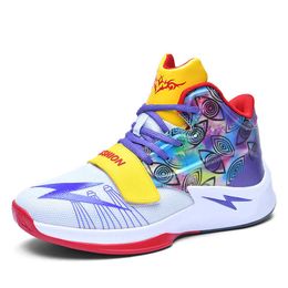 New Kids Basketball Shoes High Top Youth Girls Boys Casual Sneakers Professional Trainers Fashion Sports Training Shoes Rainbow Colour