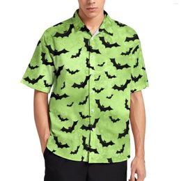 Men's Casual Shirts Black Bats Scattered Shirt Halloween Bat Print Vacation Loose Hawaiian Trending Blouses Design Oversized Clothing