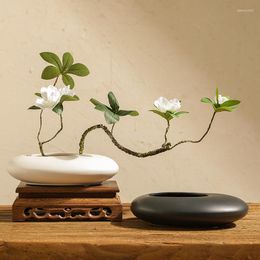 Vases Chinese Style Ceramics Vase Flower Pot Black White Cobblestone Deformation Arrangement Accessories Modern Home Decoration