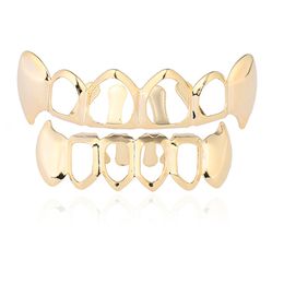 Hip Hop Dental Teeth Grillz Vampires Fangs hollowed out Gold Silver Grills Teeth Set Men Women Fashion Jewelry High Quality 6 Six Top Bottom Tooth Grills 1744