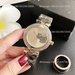 With Luxury Logo Brand Watch Women Girl Diamond Big Letters Style Metal Steel Band Quartz Wrist Watches GS 26