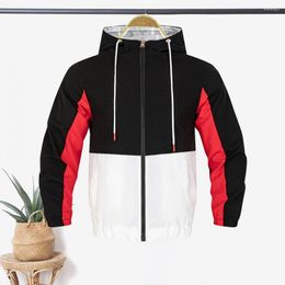 Men's Jackets Long Sleeve Pockets Coat Men Stylish Hooded Jacket With Patchwork Design Zipper For Spring