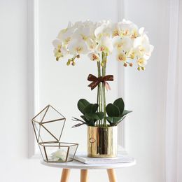 Decorative Flowers Beautiful Artificial Pink And White Phalaenopsis Flower Vase Set Home Decoration Luxurious Furnishes Event Party