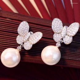 Stud Earrings Mother Of Pearl Butterfly Cute Female Gift For Women Fine Jewellery 925Sterling Silver With Cubic Zirconia