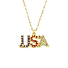 Pendant Necklaces Inlaid Crystal Letters USA Necklace Fashion Women Men Colourful Accessories Hip Hop Punk