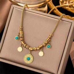 Pendant Necklaces 316L Stainless Steel Fashion Fine Jewellery Beading Circular Stone Charm Chain Choker Necklace For Women