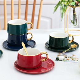 Mugs 250ml Nordic Light Luxury Style Ceramic Coffee Cup And Saucer Set Porcelain Afternoon Tea Cups Suite Breakfast Milk Mug 230818