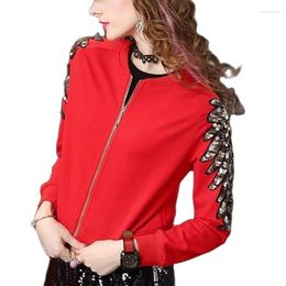 Women's Jackets Fashion Design Sequined Beaded Coat Female Tops 2023 Spring Autumn Slim Casual Women Jacket Red Black Short Outerwear